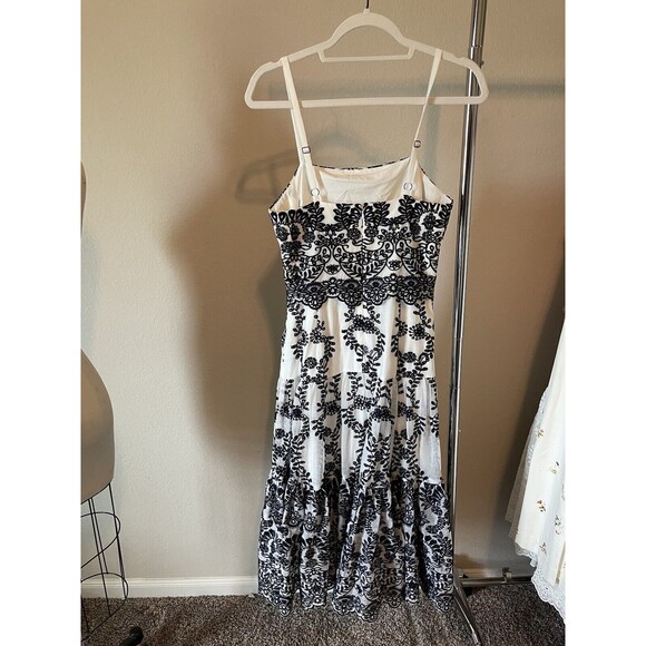 NEW ONE OF A KIND SAMPLE DESIGNER Embroidered Chiffon Navy/White Midi Dress - Picture 7 of 7